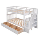 Stairway Twin-Over-Twin Bunk Bed with Three Drawers for Bedroom, Dorm - White(Old sku: LP000309AAK)