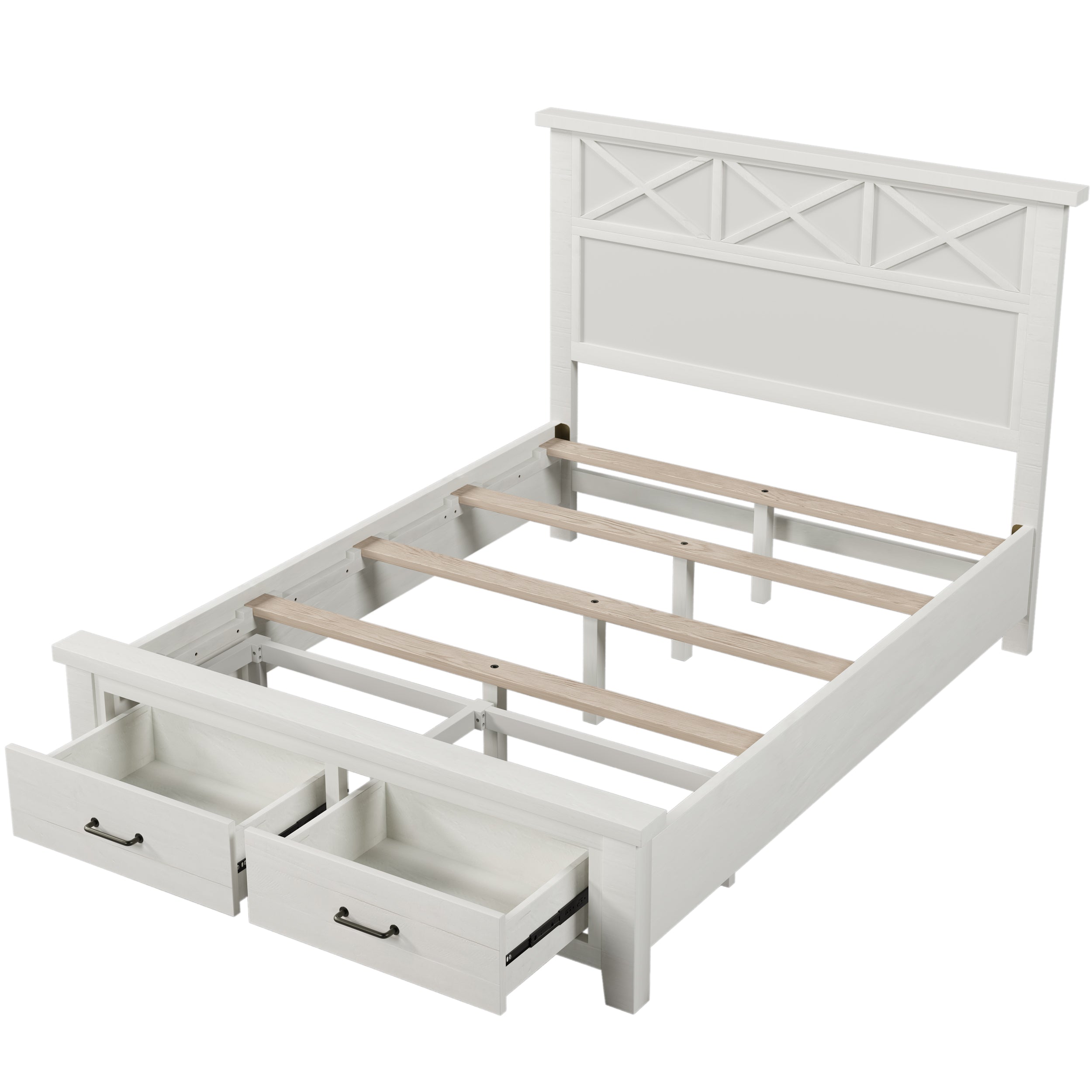 Rustic Farmhouse Style Whitewash Queen Storage Panel Bed with Two Drawers, White(old sku:BS301592AAK) - Atlantic Fine Furniture Melbourne FL