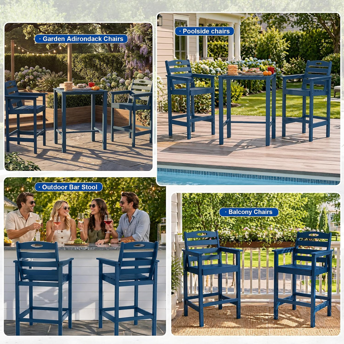 Crefise Tall Adirondack Bar Chairs, Set of 2 - Navy Blue