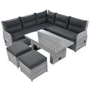 Outdoor Furniture Set Patio Rattan Furniture Set With Adjustable Table, Recliners With Extendable Side Tables And 2 Ottomans