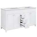 Bathroom Vanity Cabinet Only, 3 Drawers & 4 Doors With Double Layer Shelves - White