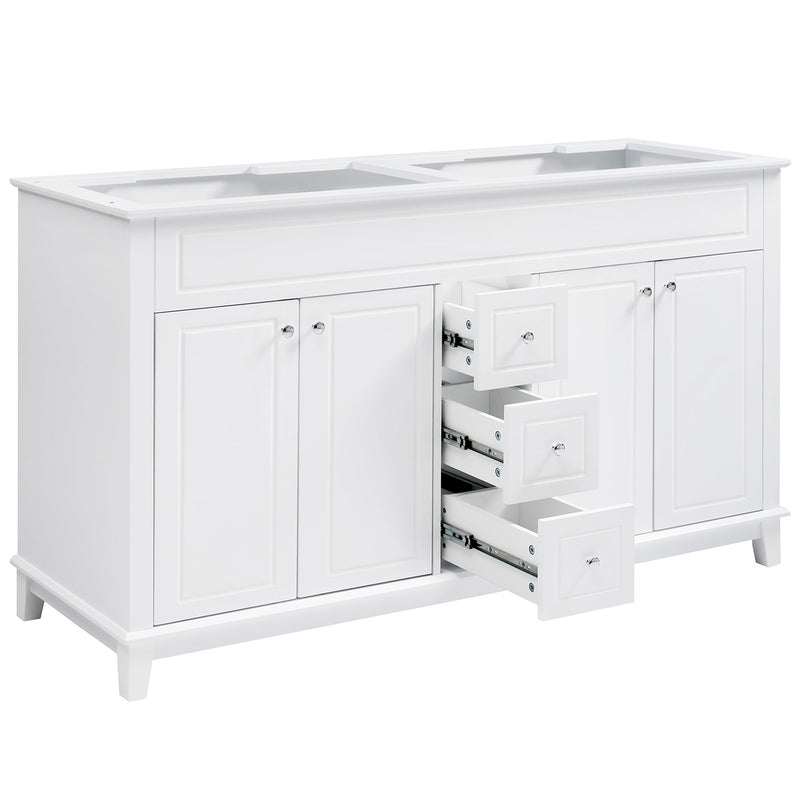 Bathroom Vanity Cabinet Only, 3 Drawers & 4 Doors With Double Layer Shelves - White