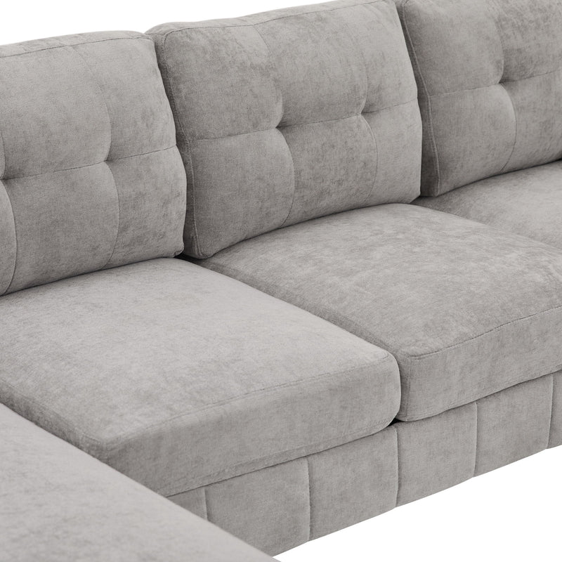 U-Shaped Sectional Sofa 103.5" Black Chenille Fabric Couch With Dual Chaise Lounges, Storage Pockets, Armrest Pillows