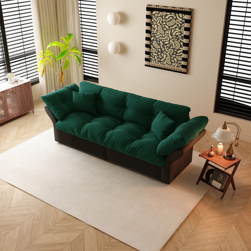 Queen Pull Out Sofa Bed, 3 In 1 Convertible Sleeper Tufted With 2 Soft Pillows