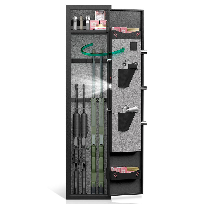 3 - 4 Gun Safe For Rifles And Pistols, Quick Access Password Gun Safe, High Security Metal Rifle Safe Locker With Removable Shelf And 2 Adjustable Gun Slots - Black