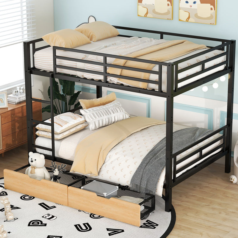 Full Size Convertible Bunk Bed With 2 Drawers Durable - Black