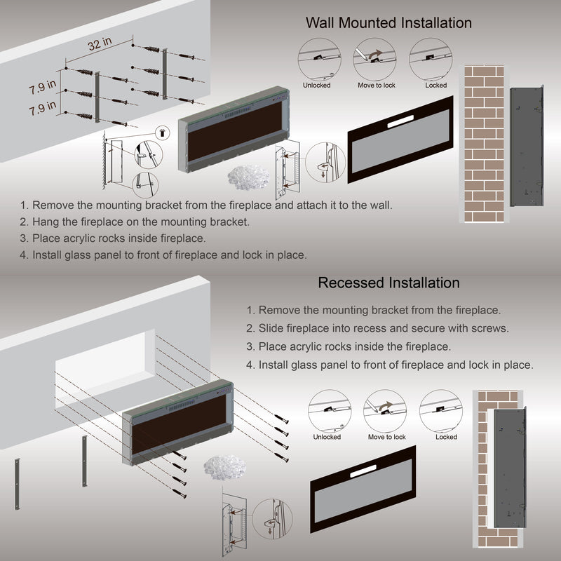 Electric Fireplace, Recessed And Wall Mounted Fireplace