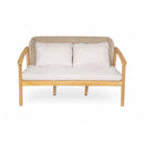 2 Piece Outdoor Acacia Wood Conversation Set, Woven Rope Backrest Patio Seating Group, Woven Rope With Coffee Table For Porch - Light Teak / Beige