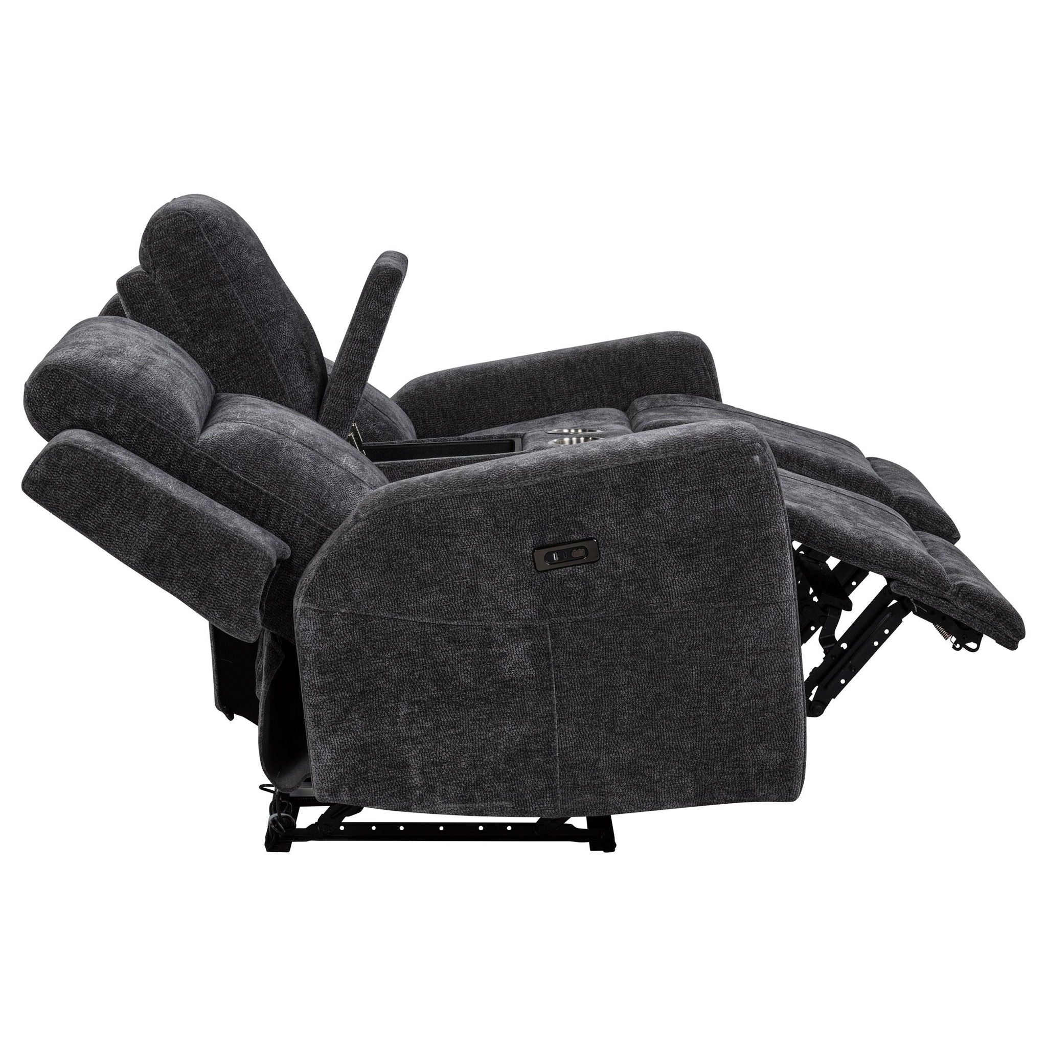 Kennett 2-piece Chenille Power Reclining Sofa Set Dark Grey