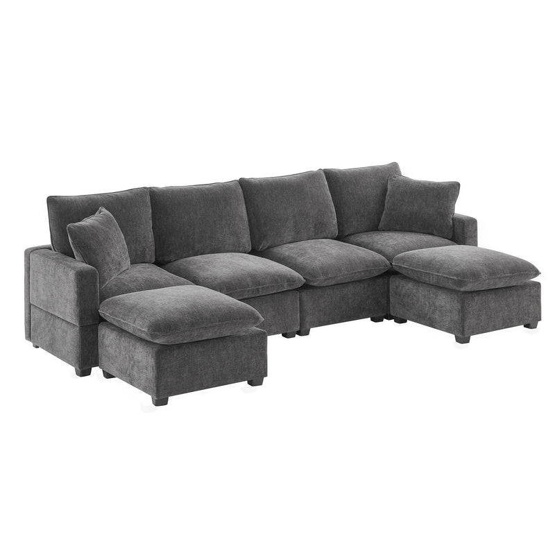 Modern U-Shape Modular Sofa, 6 Seat Chenille Sectional Couch Set With 2 Pillows Included, Freely Combinable Indoor Funiture For Living Room, Apartment, Office