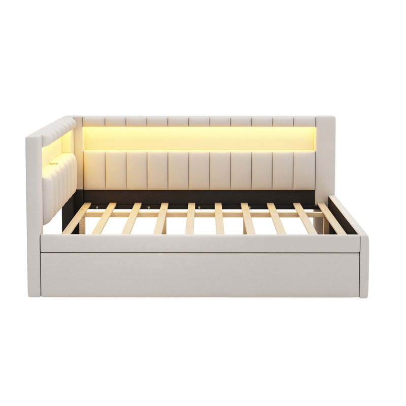 Upholstered Platform Bed With USB Ports And LED Belt