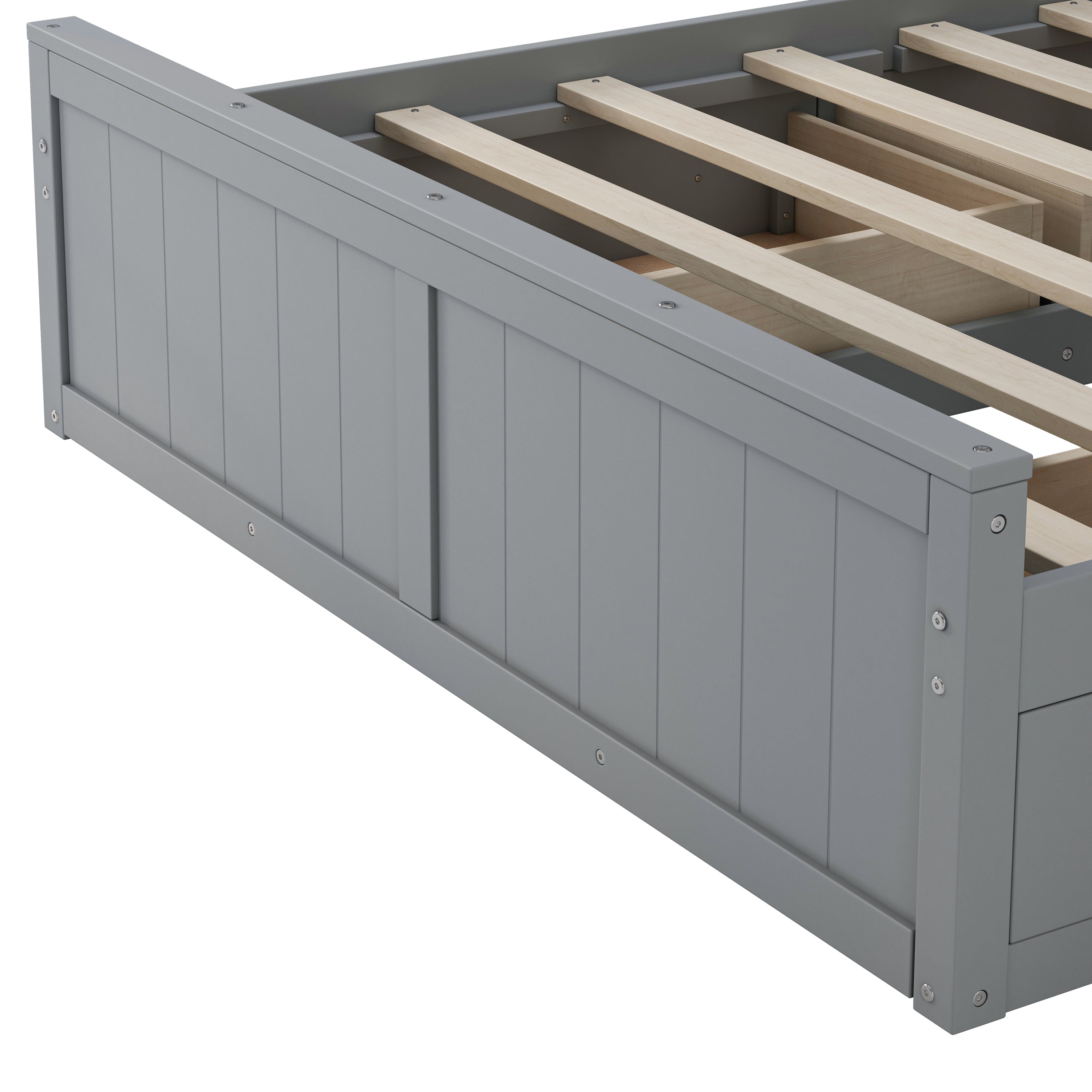 Elegant and Functional Full Size Wood Bed with 4 Drawers and All-in-One Cabinet and Shelf, Grey