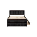Full Bed with Bookcase Headboard, Under bed Storage Drawers and Bed End Storage Case,Espresso