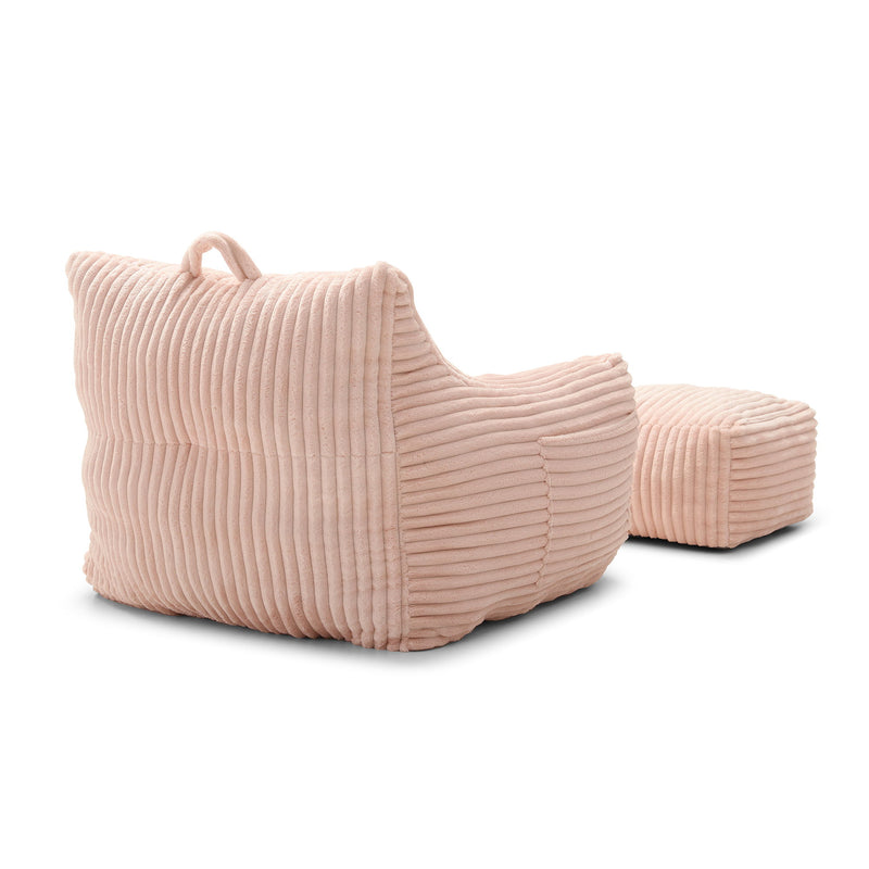Giant Plush Bean Bag Chair With Armrests And Footstool