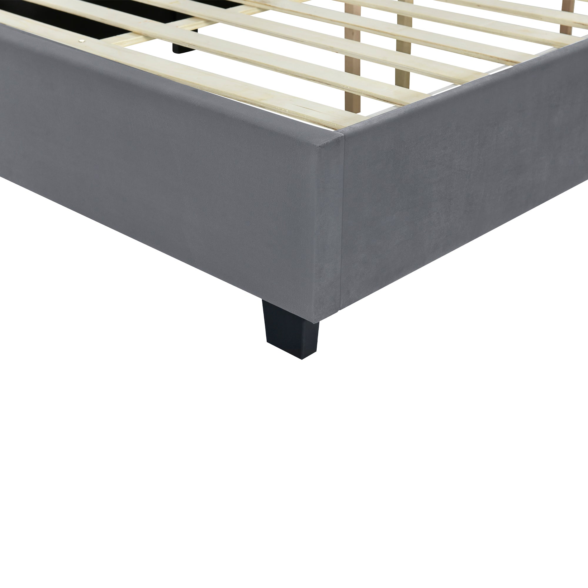 Queen Size Upholstered Platform Bed with Big Headboard, Bedroom Furniture, Velvet, Gray - Atlantic Fine Furniture Melbourne FL