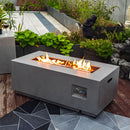 42" Propane Gas Fire Pit Table, 50000 Btu Rectangular Steel Fire Pit With Glass Wind Guard For Outside Patio Deck Garden Courtyard - Gray