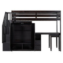 Loft Bed With Stairs, Bookshelf, Drawers, Desk & Wardrobe, Space Saving Multifunctional Furniture