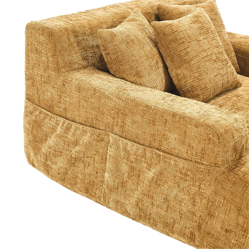 Chenille Interior Lazy Sofa Chaise Longue Armchair With 3 Pillows And Armrests