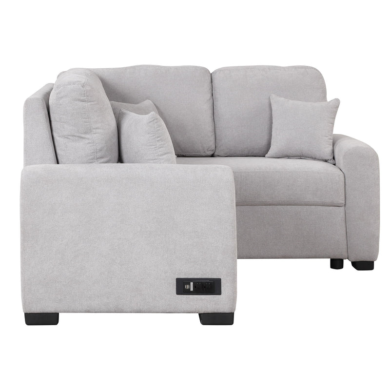 Sectional Sleeper Sofa With USB Charging Port And Plug Outlet, Pull-Out Sofa Bed With 3 Pillows, L-Shape Chaise For Living Room Small Apartment