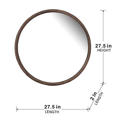 Round Wood Mirror, Wall Mounted Mirror Home Decor For Bathroom Living Room - Brown