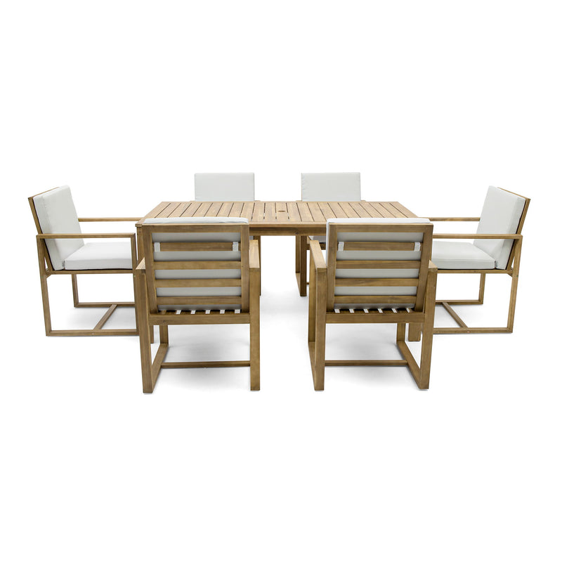 Patio Dining Set Outdoor Dining Table And Chair Set With And Removable Cushions For Patio, Backyard, Garden - Light Teak