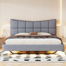 Full Size Upholstered Platform Bed With LED Lights, USB Ports And Outlets - Gray