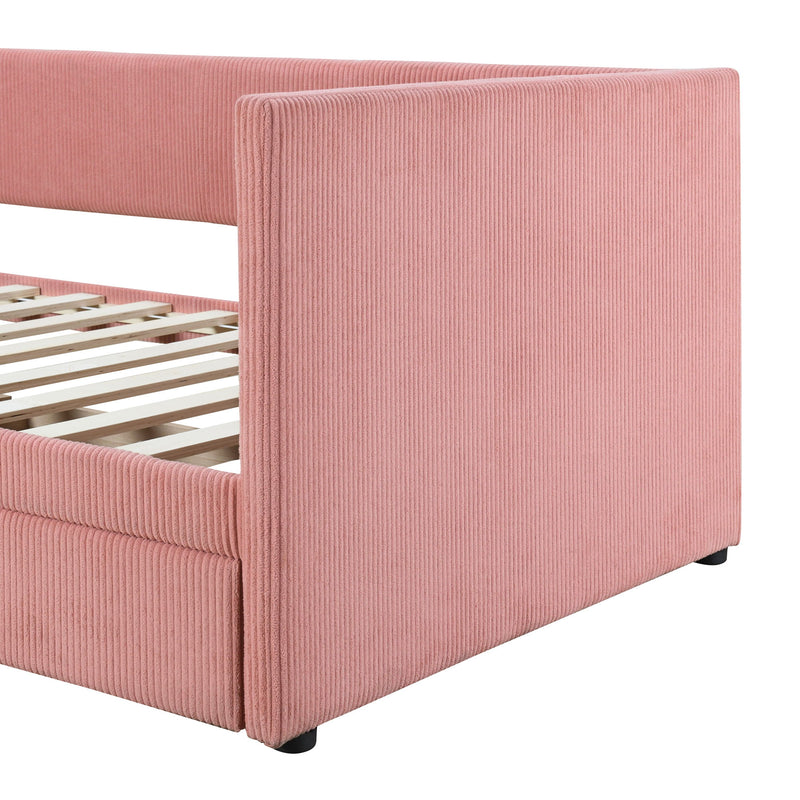 Twin Size Corduroy Daybed With Two Drawers And Wood Slat