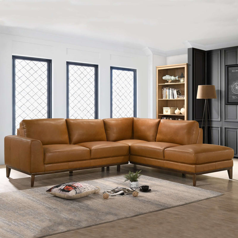 London - Leather Sectional Sofa Right Facing - Tan