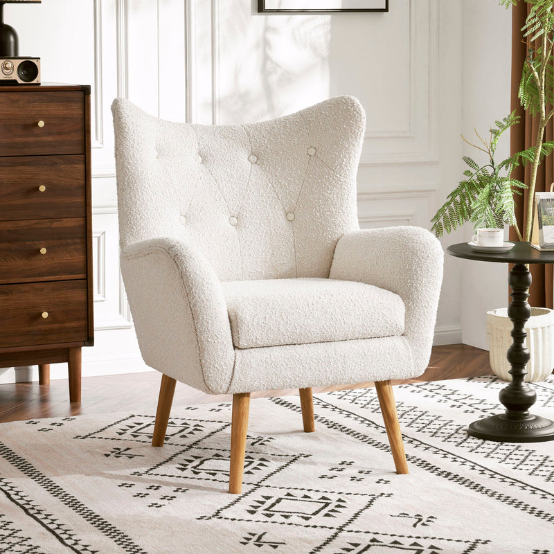 Mid - Century Modern Arm Chair With Wingback Design Wood Legs