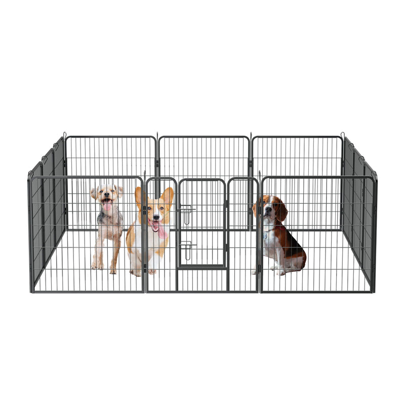 Dog Pens Outdoor Height Foldable 12 Panels Heavy Duty Metal Portable Dog Playpen Indoor Anti Rust Exercise Dog Fence With Doors For Pets Play Pen For RV Camping Yard - Black