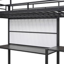 Metal Loft Bed With Desk, 3 Shelves And Ladder
