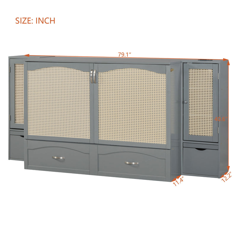 Murphy Wall Bed With Drawer And Rattan Decoration