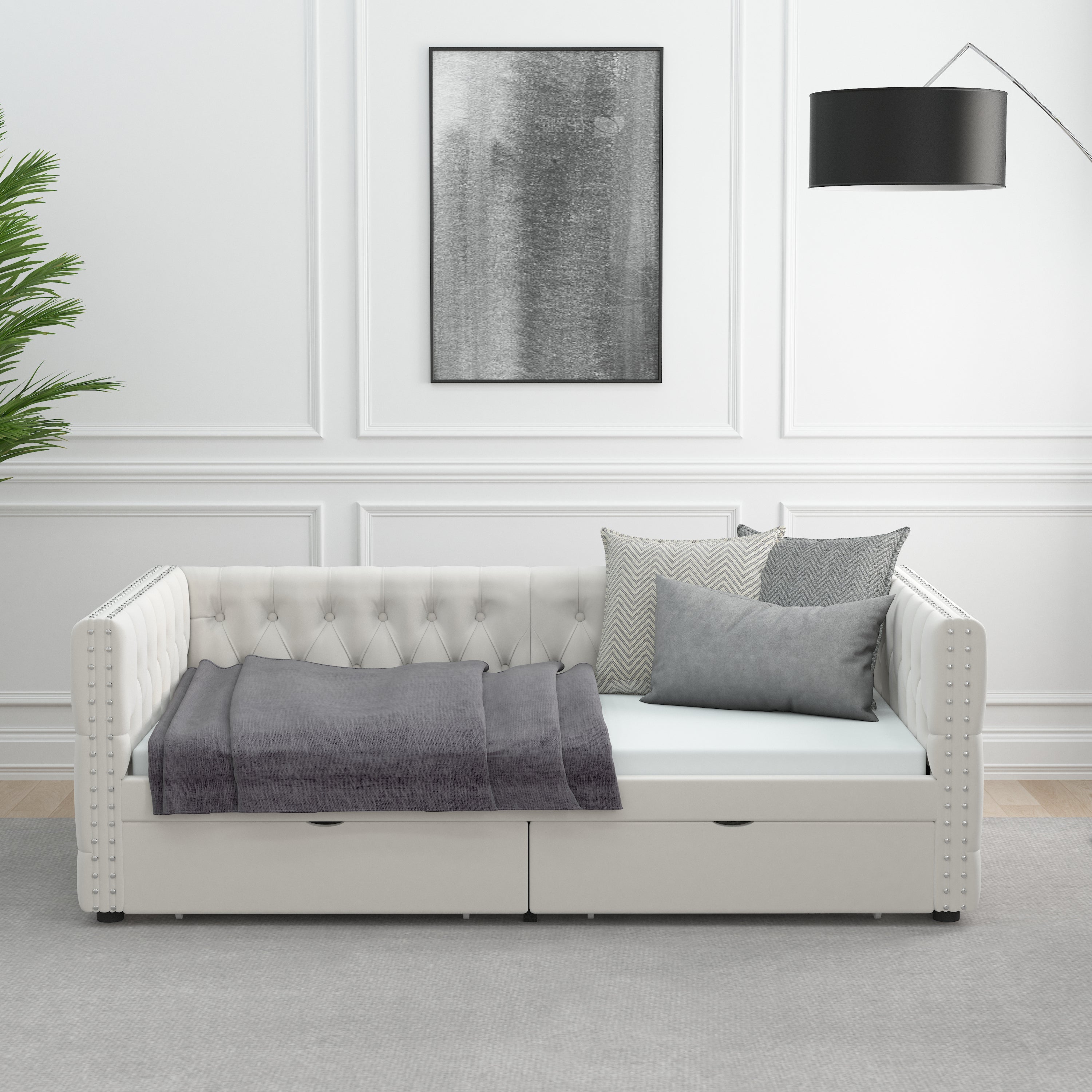 Twin Size Daybed with Drawers Upholstered Tufted Sofa Bed, with Button on Back and Copper Nail on Waved Shape Arms, velvet(79.5"x41.5"x26.5") - Atlantic Fine Furniture Melbourne FL