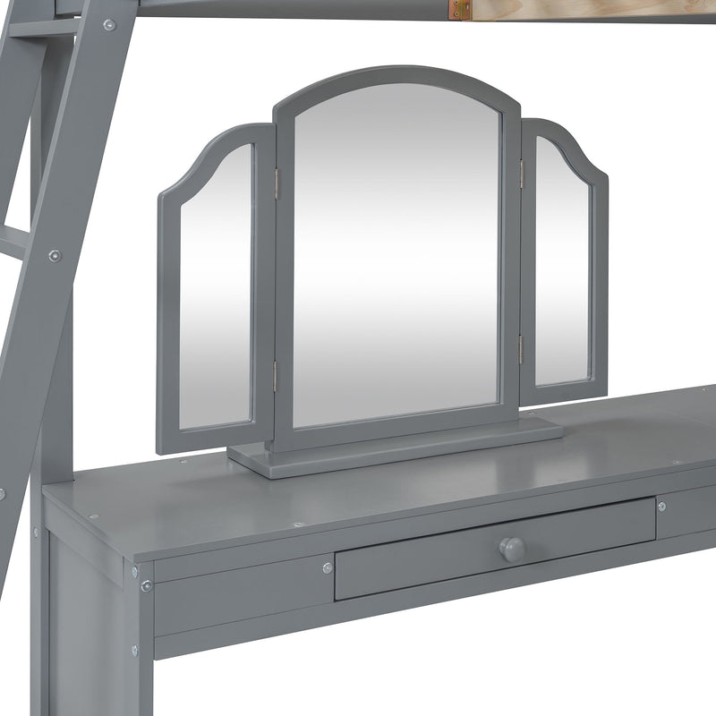 Loft Bed With Drawers, Cabinet, Shelves With Desk
