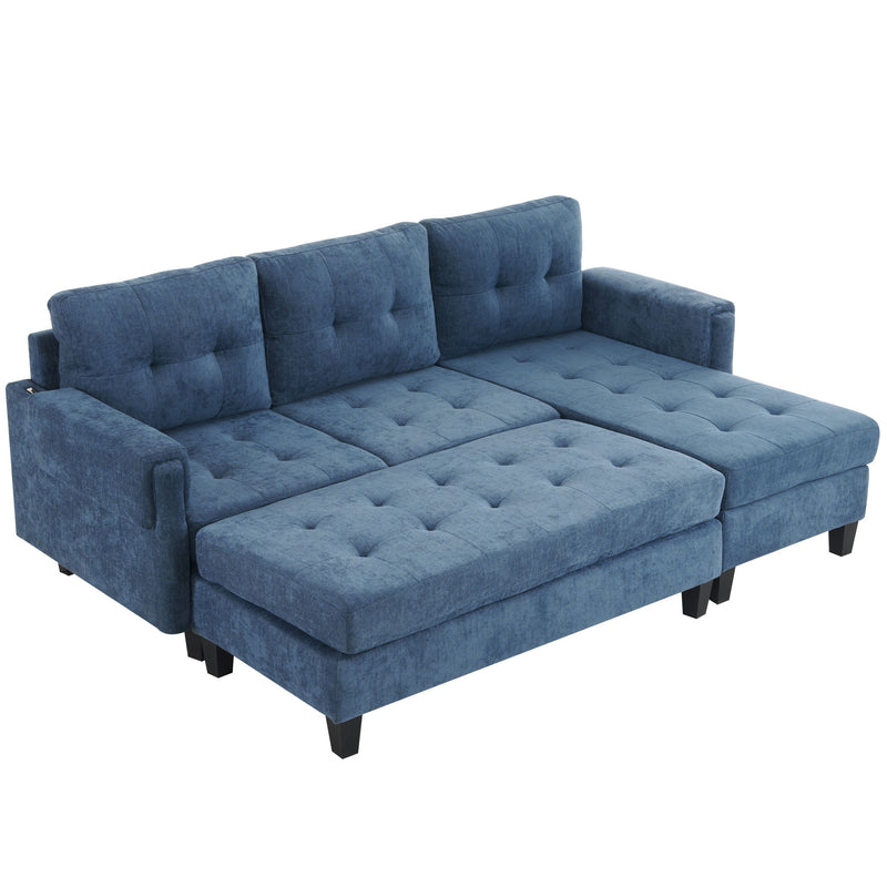 L Shaped Sofa Sectional Couch Sofa Bed With Two USB Ports, A Movable Ottoman And A Reversible Chaise Lounge For Living Room