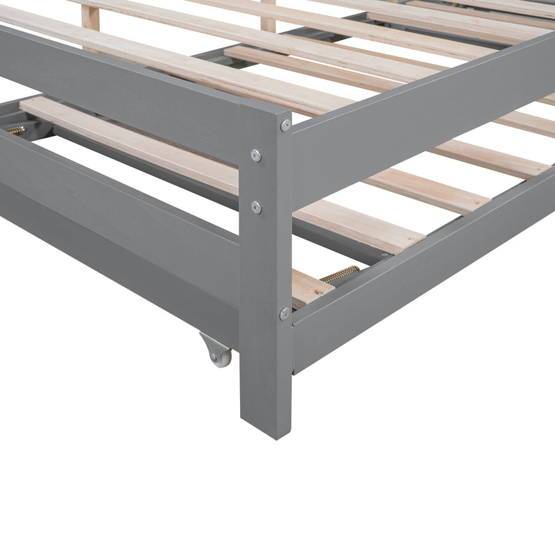Full Size Platform Bed with Adjustable Trundle,Gray(Old SKU:SM000248AAE)