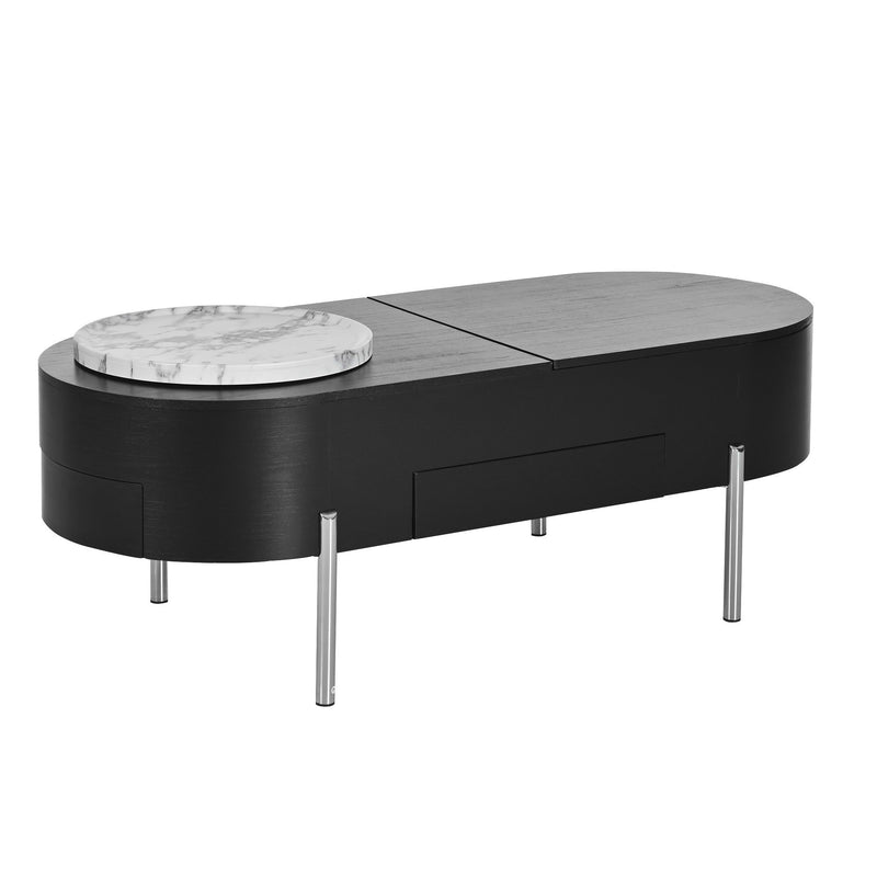 Lift Top Coffee Table With 360 Degree Marble Patterned Rotating Tray