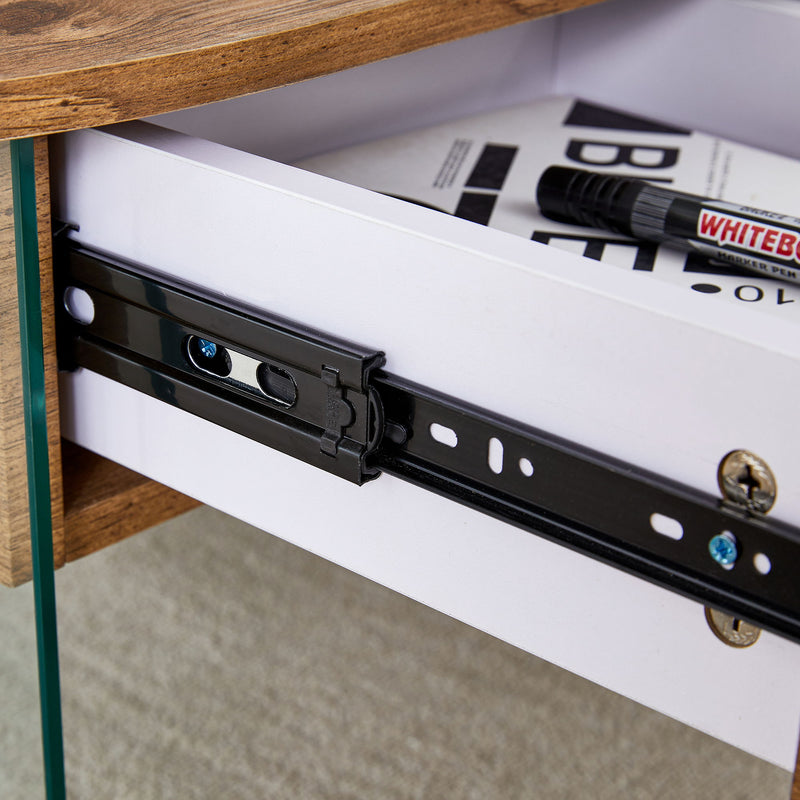 Elegant Coffee Table With Double Drawers And Transparent Glass Sides - Wood