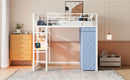 Loft Bed With Desk, Shelves, Power Outlet, LED Light And Wardrobe