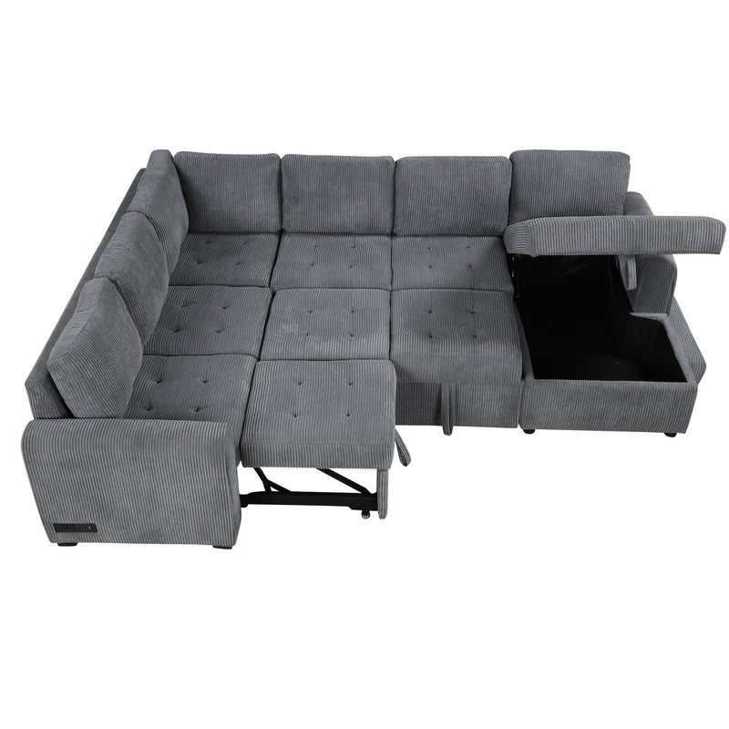 U-Shaped Sofa Sectional Sofa Pull-Out Sofa Bed With A Storage Chaise Lounge, Charging Devices For Living Room