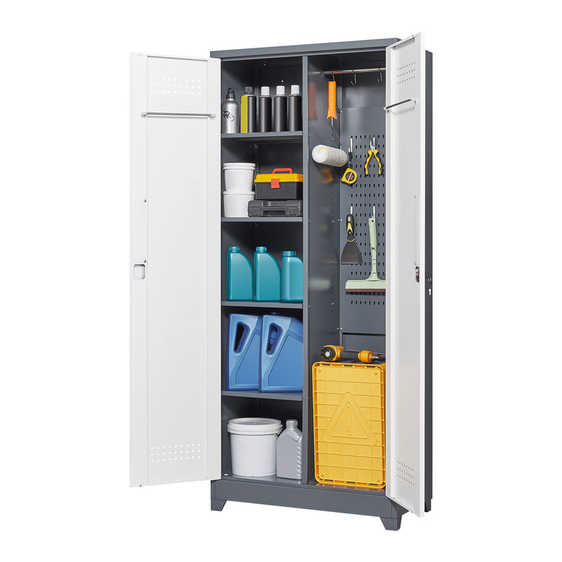 Metal Storage Cabinets, Cleaning Tool Cabinet With Locking Door, Tall Broom Tool Organizer And Storage, Large Storage Cabinet For Kitchen