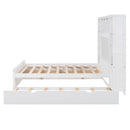 Full Size Wooden Bed With All-in-One Cabinet, Shelf and Sockets, White