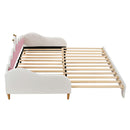Extending Daybed With LED Lights, Modern Upholstered Princess Daybed With Crown Headboard
