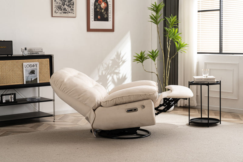 Power Recliner Swivel Glider USB Charger With Bluetooth Music Player Different Function Sleep Working Game And Leisure Model - Cream