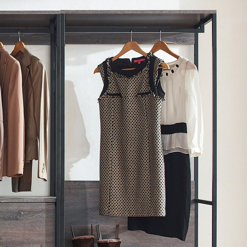Monica - Wood Walk In Closet System With Powder Coated Metal Frame And Melamine - Rustic