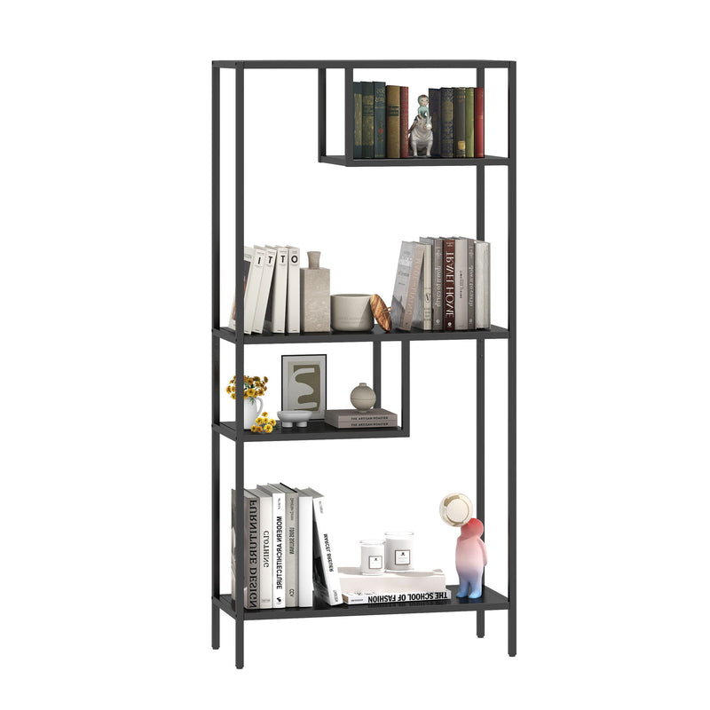 Modern Cube Storage Shelf With 4 Compartments & Metal Legs, Freestanding Organizer For Living Room, Bedroom, Home Office - Brushed Nickel