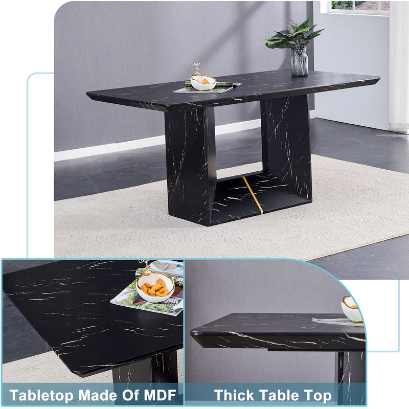 Modern Dining Table With Marbled Design For Luxurious Elegance - Black