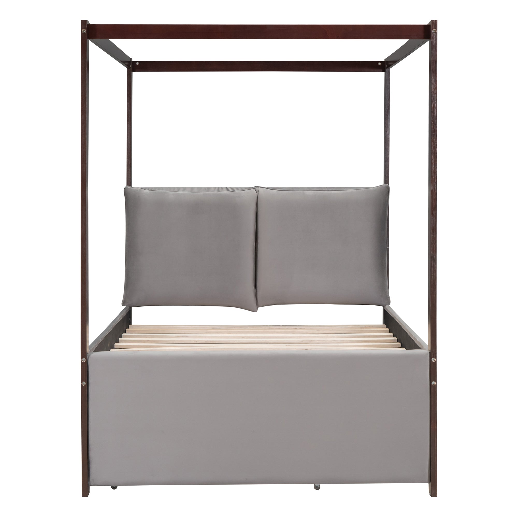 Full Size Upholstered  Canopy Bed with Trundle and 3 Drawers, Gray - Atlantic Fine Furniture Melbourne FL