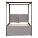 Full Size Upholstered  Canopy Bed with Trundle and 3 Drawers, Gray