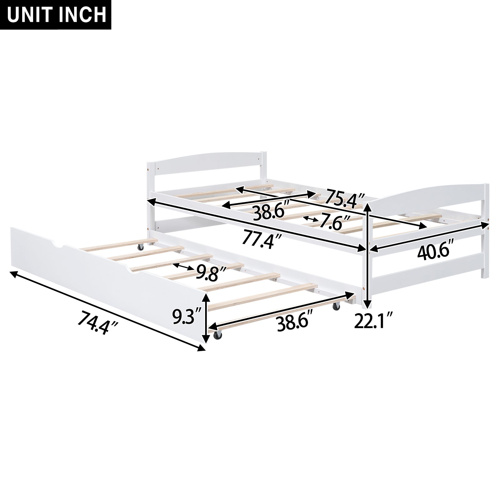 Twin Size Platform Bed with Twin Size Trundle, White - Atlantic Fine Furniture Melbourne FL
